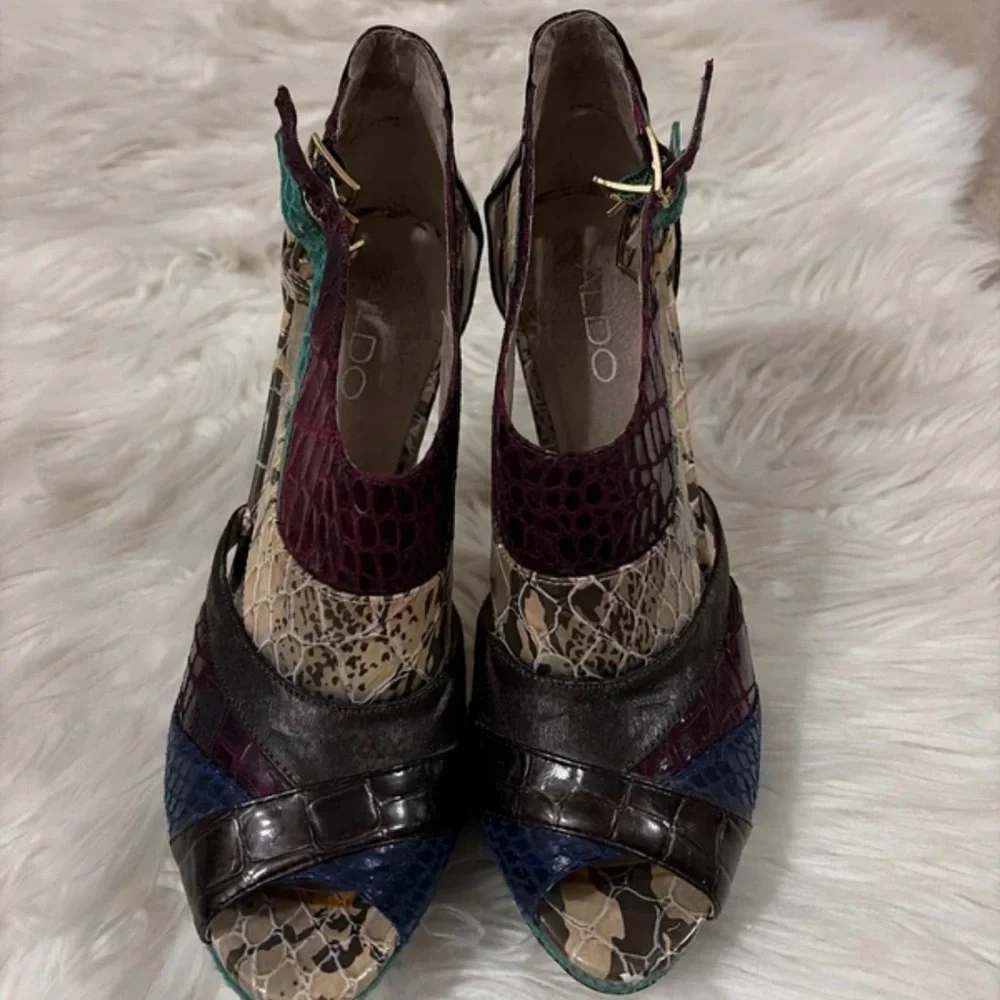 Aldo Multicolor Croc-Embossed Heels - Picture 2 of 5